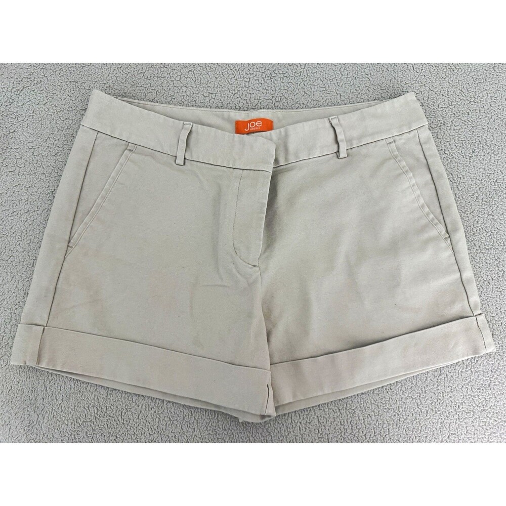 Joe Fresh Women’s Beige Chino Shorts Size 8 Cuffed Solid Cotton Twill Pockets